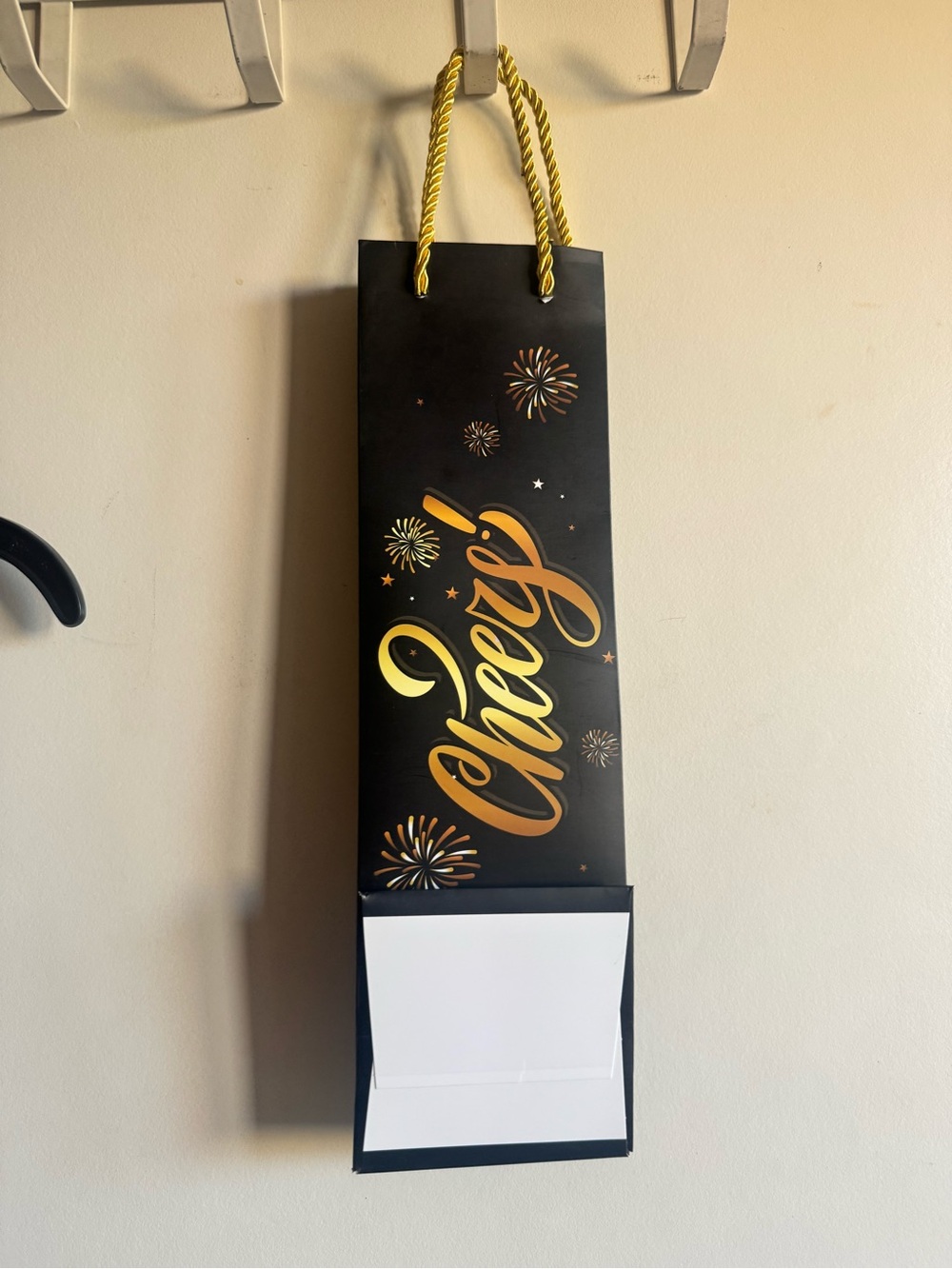 Cheers! Gold and Black  19 Gift Bag with Rope Handle.